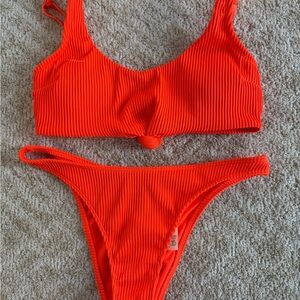 Hollister Neon Orange Ribbed Bikini Set